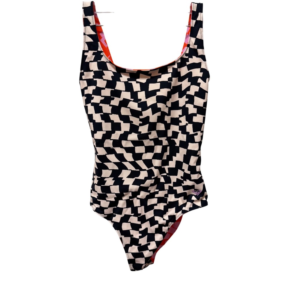 NWT‎ Roxy Women Reversible One Piece Swimsuit Orange Pink Black Checkerboard Sm - Picture 5 of 10